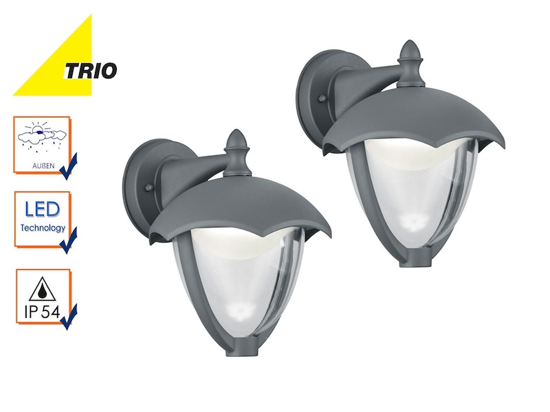 2x LED Außenlampe GRACHT anthrazit, Wandleuchte außen Terrassenlampe
