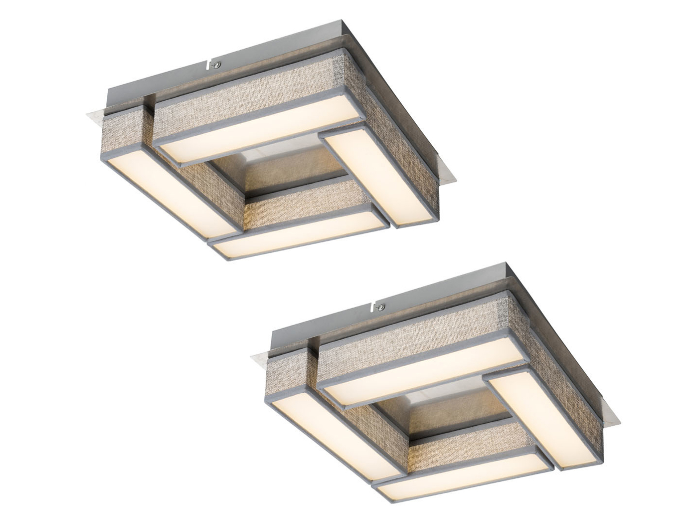 2Stk. LED Deckenlampen 30x30 cm Design Textil grau, Deckenleuchten