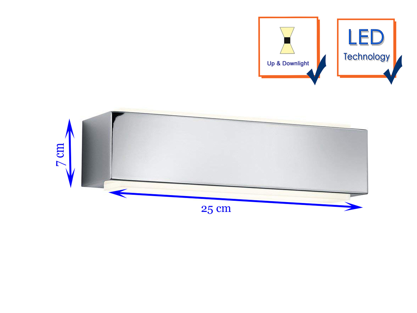 Designer LED Parete Faretto Up & Down 25 x x x 7cm in Coloreeei cromo con un interruttore 073aaa Designer LED Parete Faretto Up & Down 25 x x x 7cm in Coloreeei cromo con un interruttore 073aaa