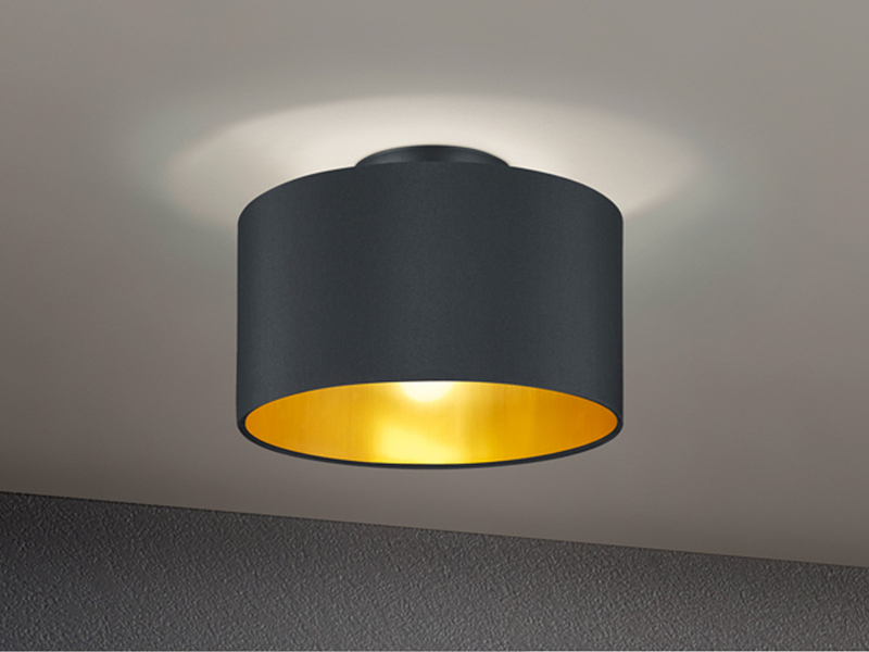 Deckenlampe dimmbar 2 flammig mit STOFF Schirm in schwarz & gold