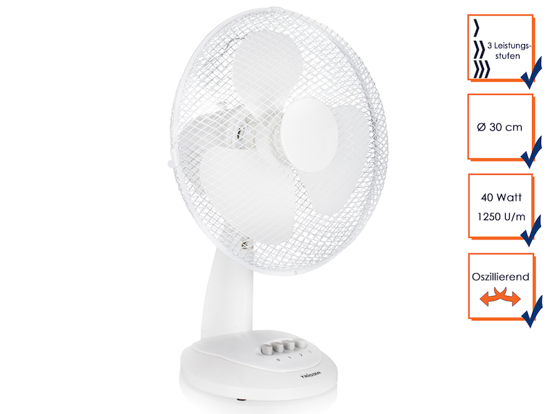 Zimmer Ventilator Weiß 3Stufen Ø 30cm oszillierend leise Lüfter