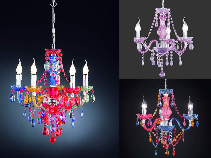 White 5 Light Elegance Chandelier with White Shades and Pink Medium Sashes White 5 Light Elegance Chandelier with White Shades and Pink Medium Sashes