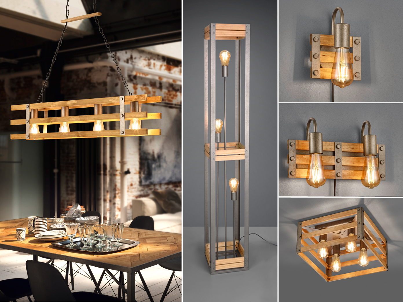 Stylishe Küchendeckenlampen aus Holzbrett für die Kücheninsel über