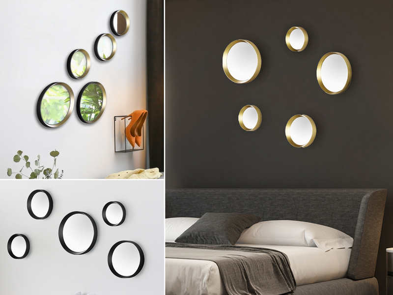 Exklusive runde Wohnzimmerspiegel Wohnzimmer mit Wandspiegel 5er Set