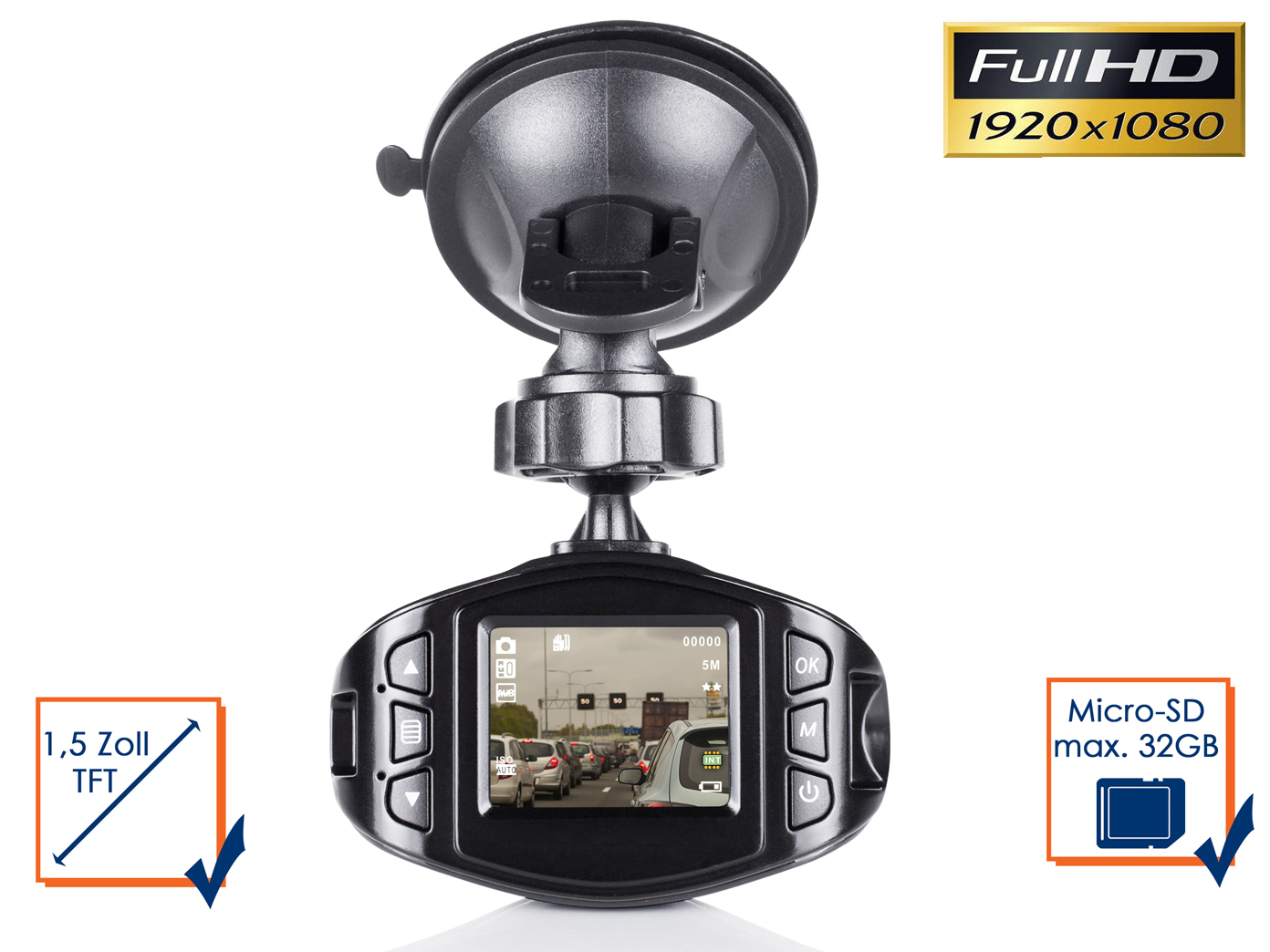 Smartwares Fahrzeug-Kamera für Armaturenbrett KFZ-Rekorder Verkehrsrekorder 