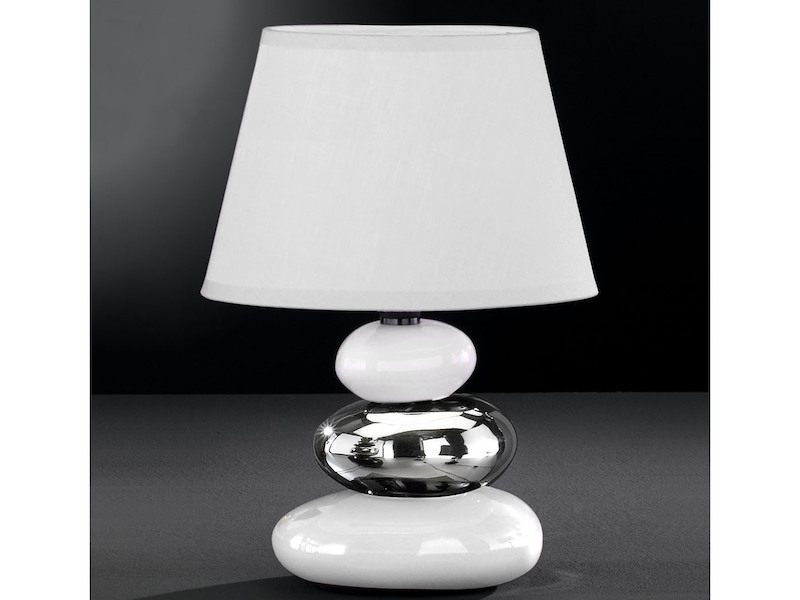 Wohnraumbeleuchtung Beistelllampe Deko Tischleuchte Keramikfuß silber // weiß